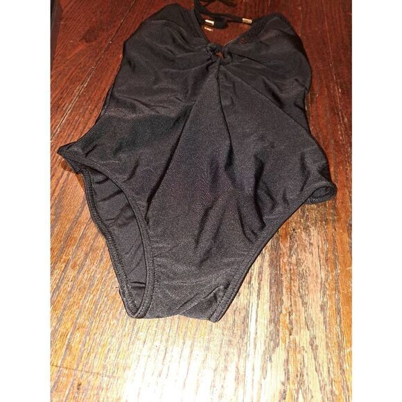 Size 6 Venus Black One Piece Halter Neck Tie Open Back Swimsuit Bathing Suit - Picture 5 of 8